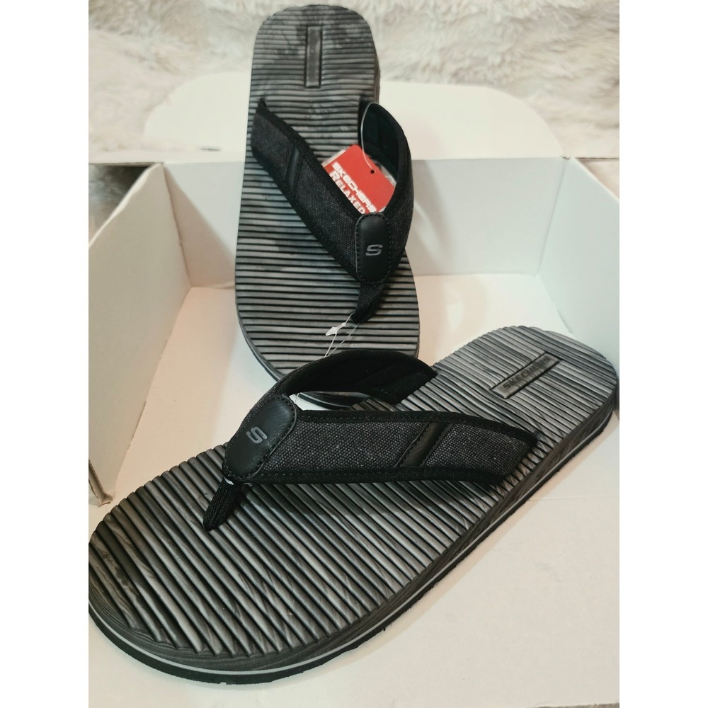 NWOB Skechers Relaxed Fit Tantric Fritz Men's Thong Sandals - Black - Size 13